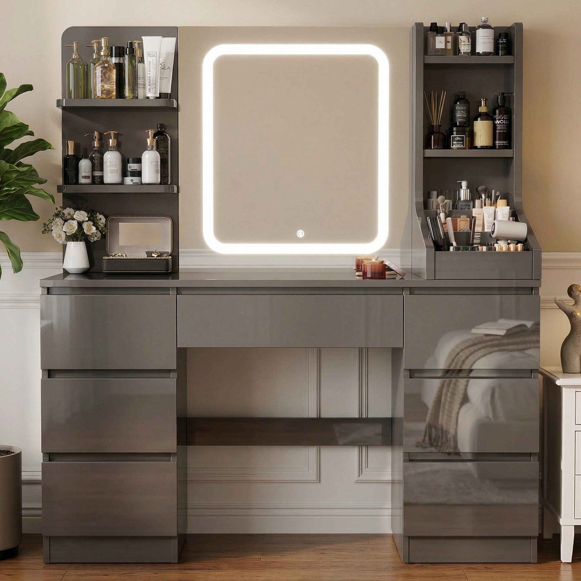 HOMALL Schminktisch Schminktisch Spiegel und LED Mit 7 Schubladen 8 Ablagefächern ostern (GroBe: 110 40*139 cm Einstellbare drei Farbtemperaturen, um thr perfektes Make-up zu prasentieren ostern geschenke)