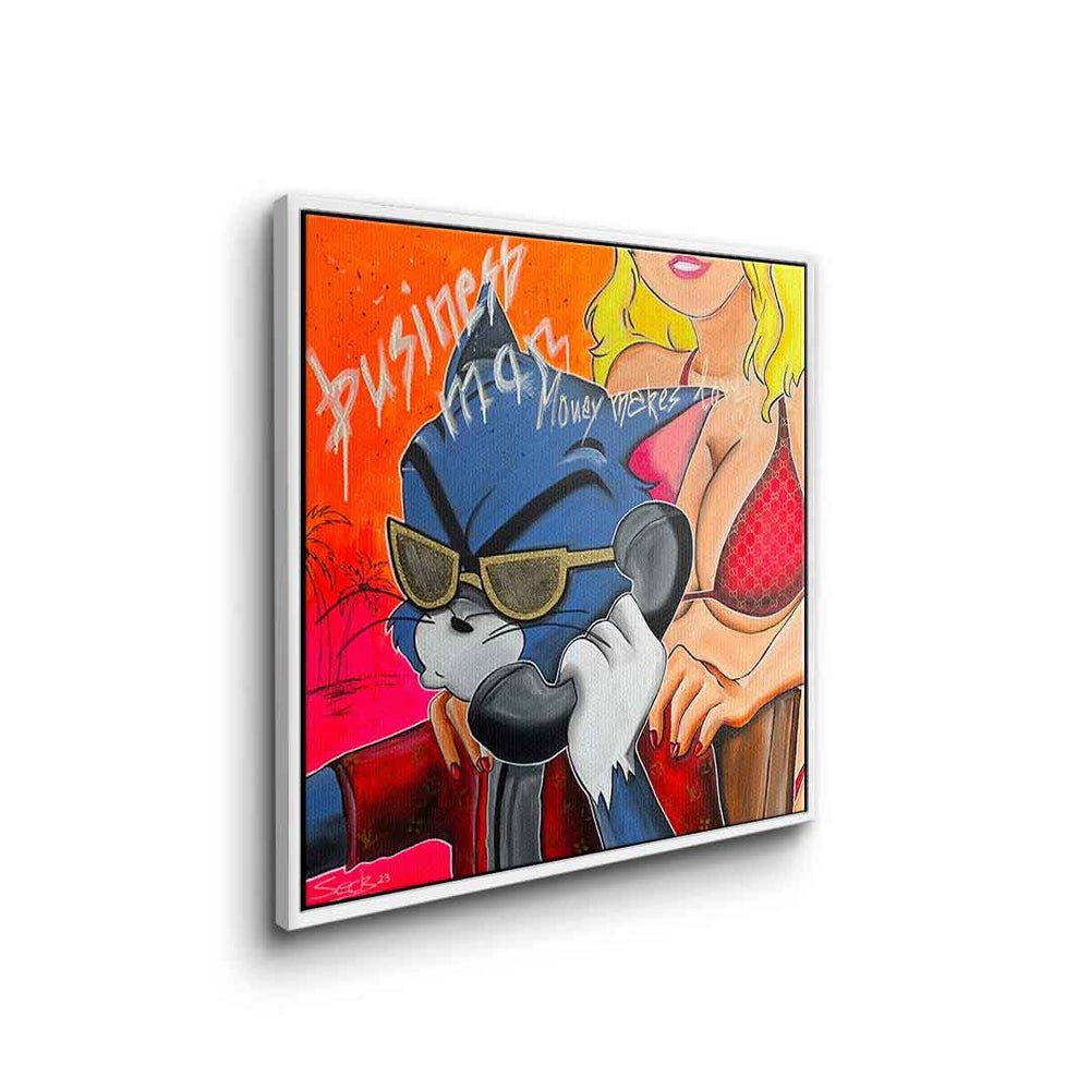 DOTCOMCANVAS® Leinwandbild Business Man, Leinwandbild goldener Jerry Tom comic Man Art Business quadratisch Rahmen Pop und