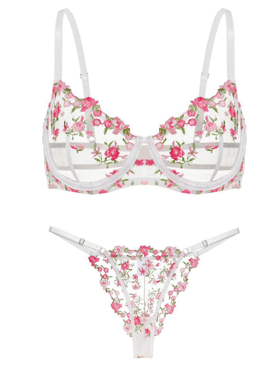 Elegant Love Set: Push-up-BH Sexy Dessous-Set, Bestickter BH und Tanga (Set, 2-tlg., mit String) Stilvolles Unterwäsche-Set, elegante Lingerie Set, Reizwäsche – Bild 2 von 5