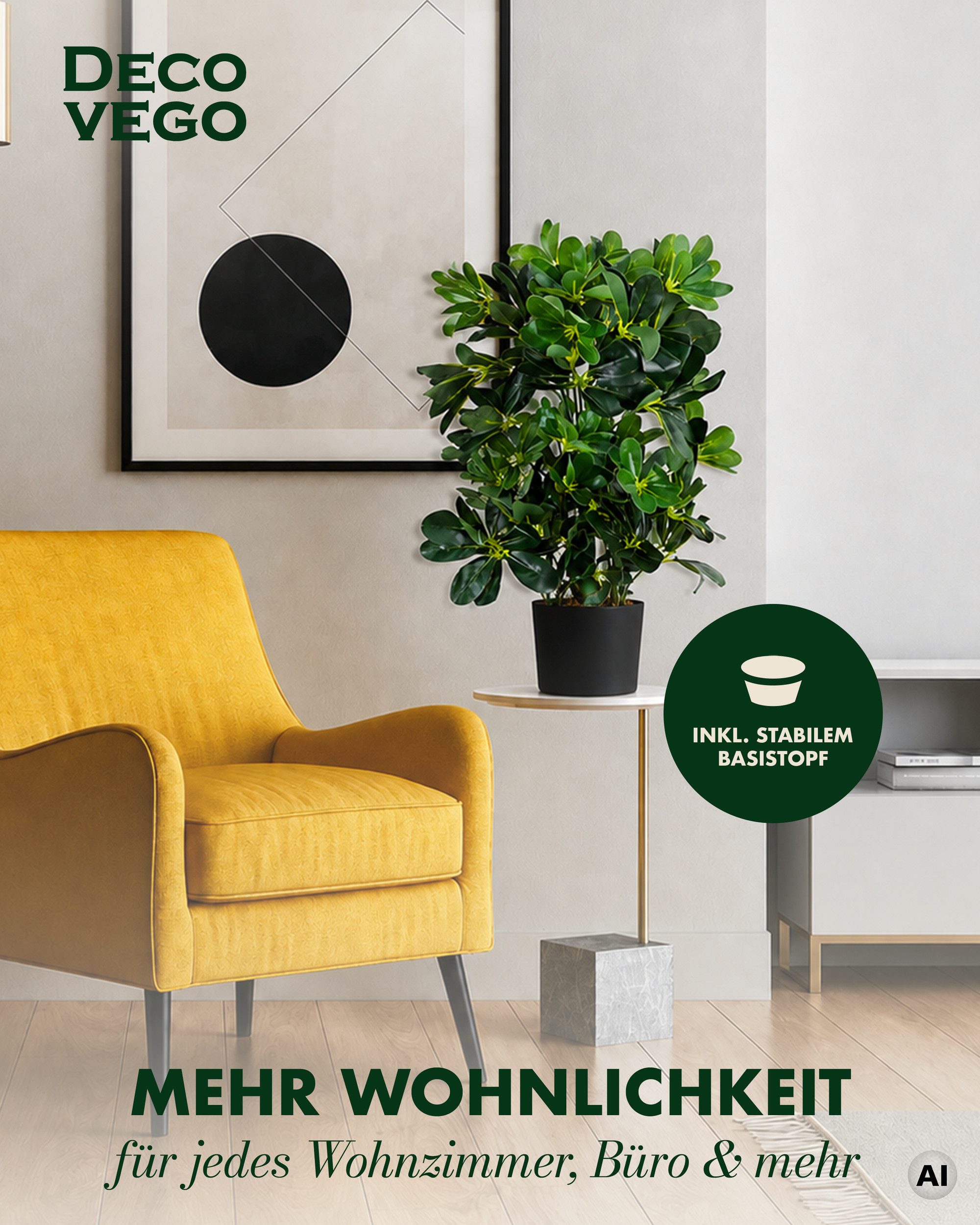 Künstliche Zimmerpflanze Schefflera Aralia Kunstpflanze Künstliche Pflanze Stahlenaralie 60 cm Schefflera, Decovego, Höhe 60 cm – Bild 3 von 5