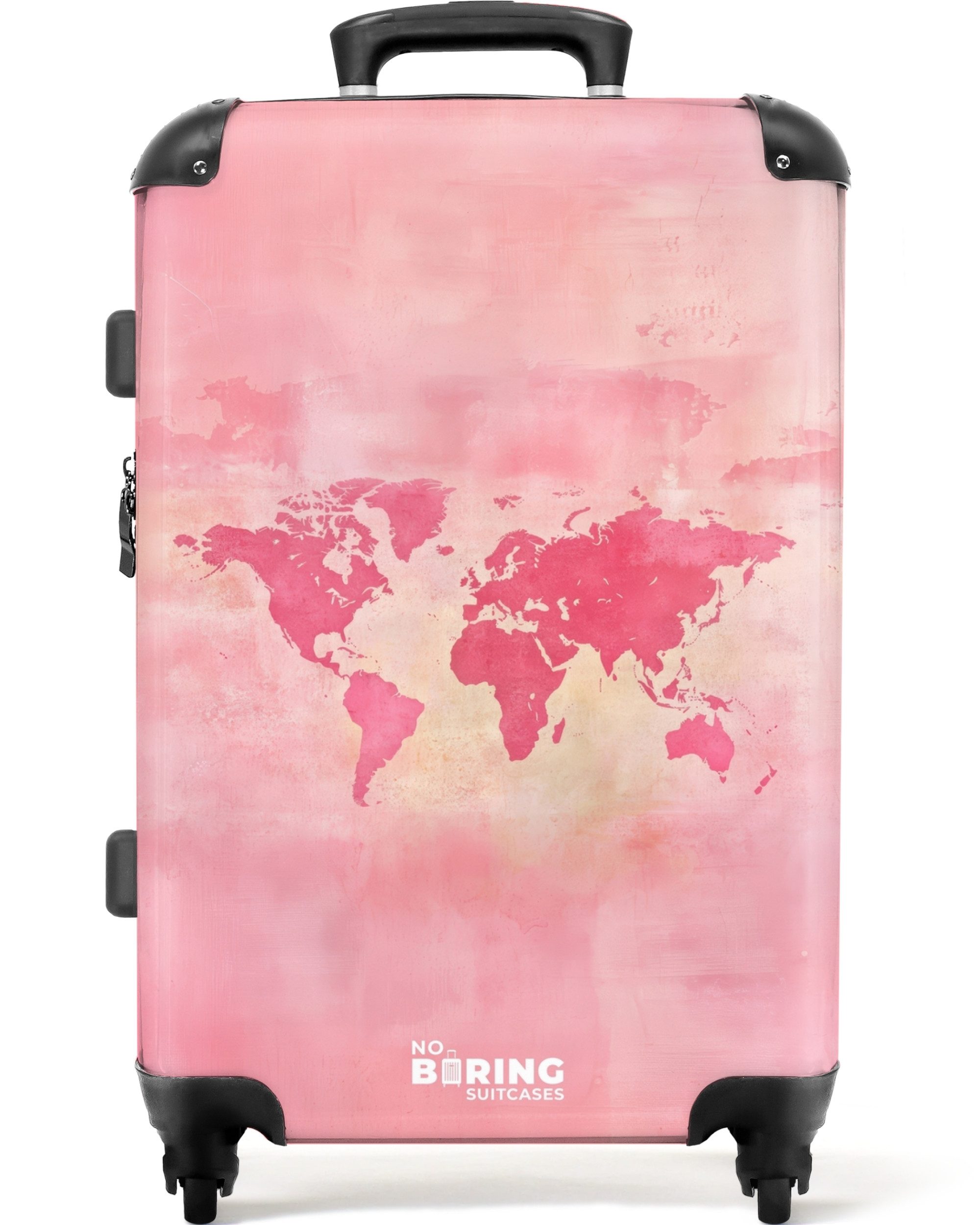 NoBoringSuitcases.com© Hartschalen-Trolley Weltkarte - Rosa - günstig online kaufen