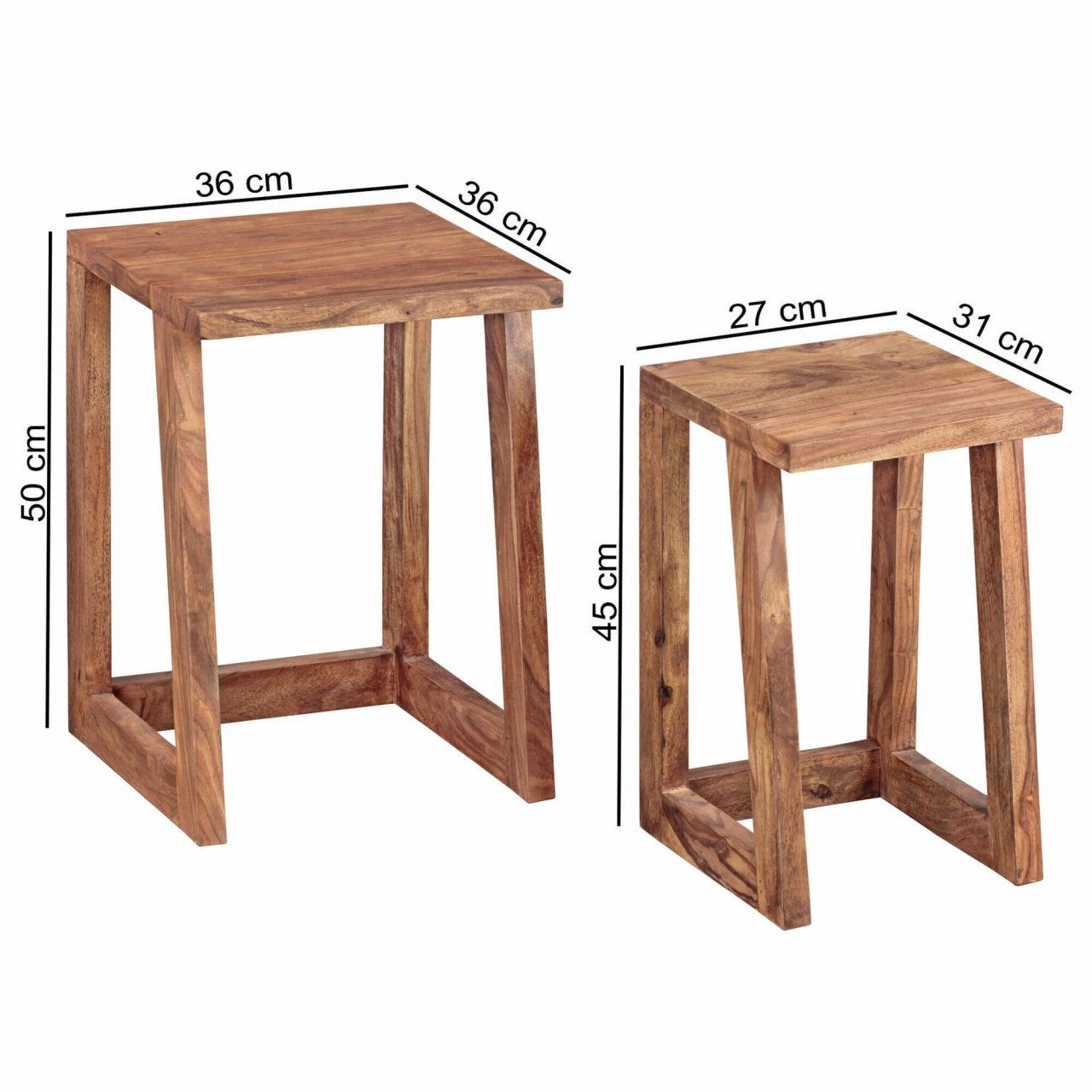 MUMBAI Sheesham S Design Set Wohnzimmer-Tisch Beistelltisch eckig 2er furnicato Massivholz