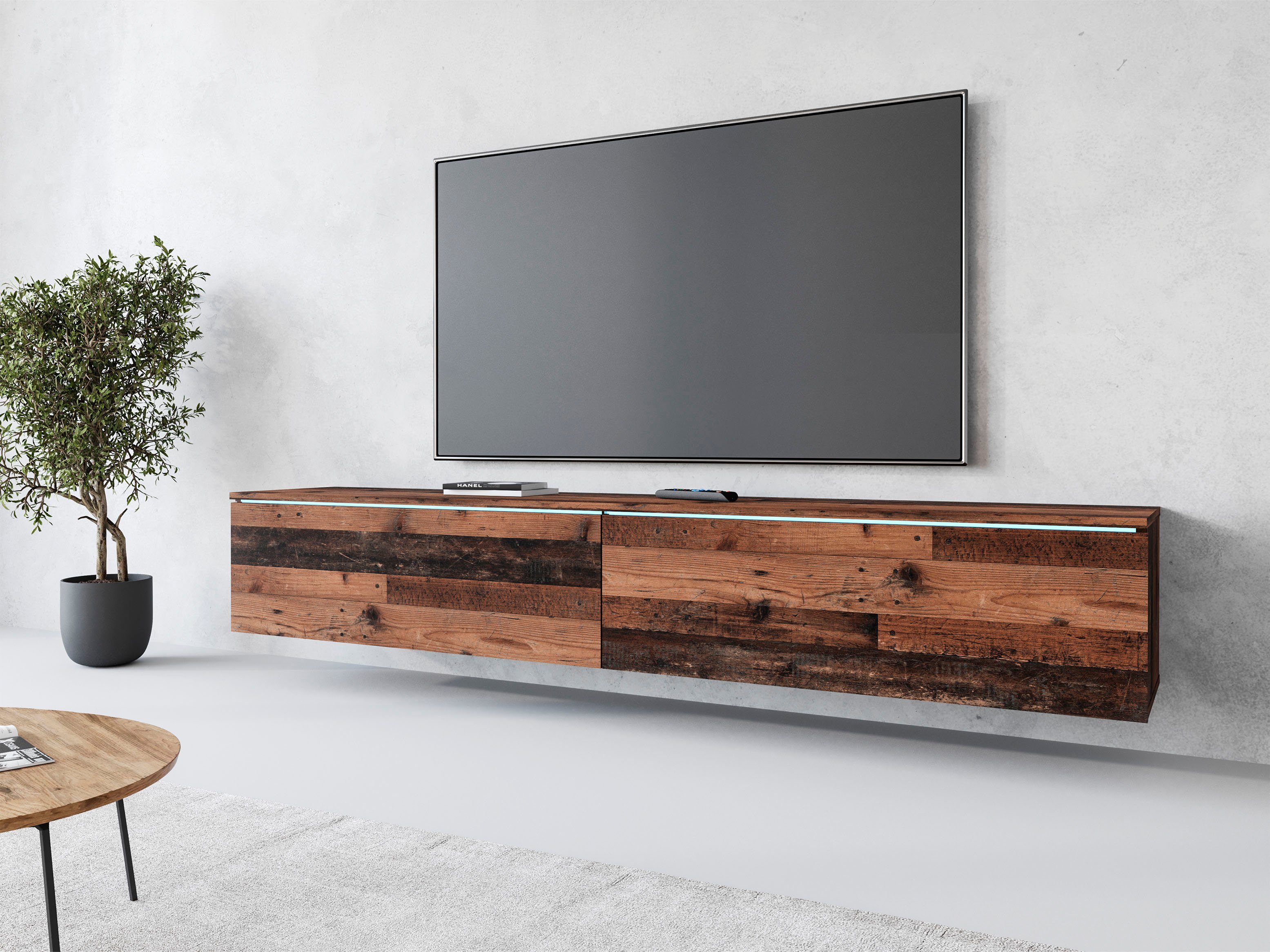 Home affaire Lowboard LOWBOARD VERA, wahlweise mit oder ohne Beleuchtung, Modernes griffloses TV-Board, 180 cm TV-Schrank, stehend und hängend