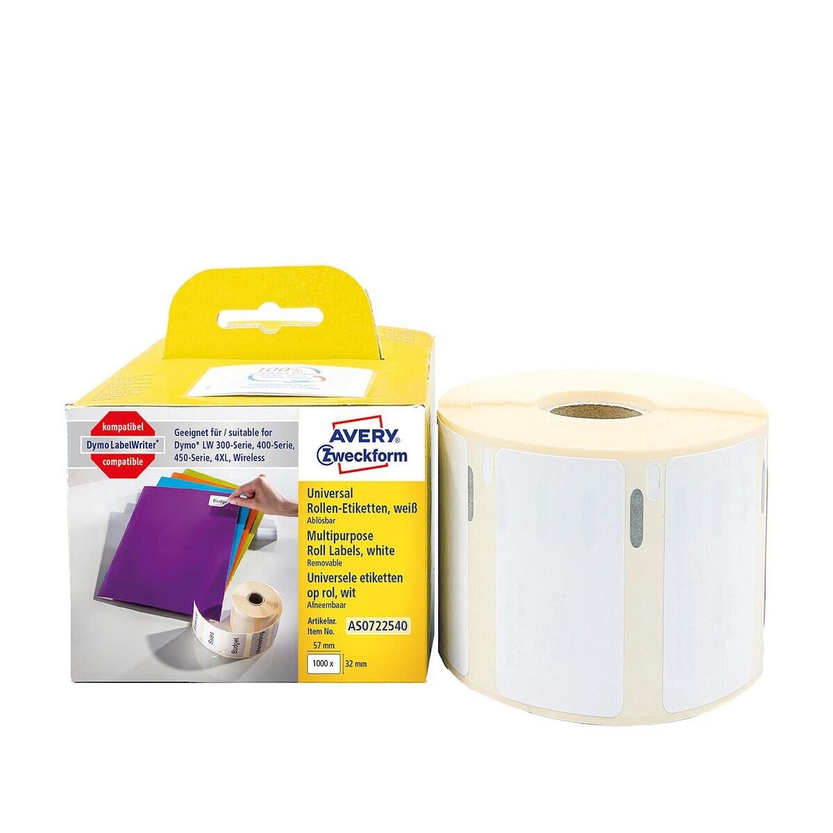 Avery Zweckform Thermorolle AS0722540, entspricht DYMO® S0722540, 1000 Universal 32/57 mm, wiederablösbar