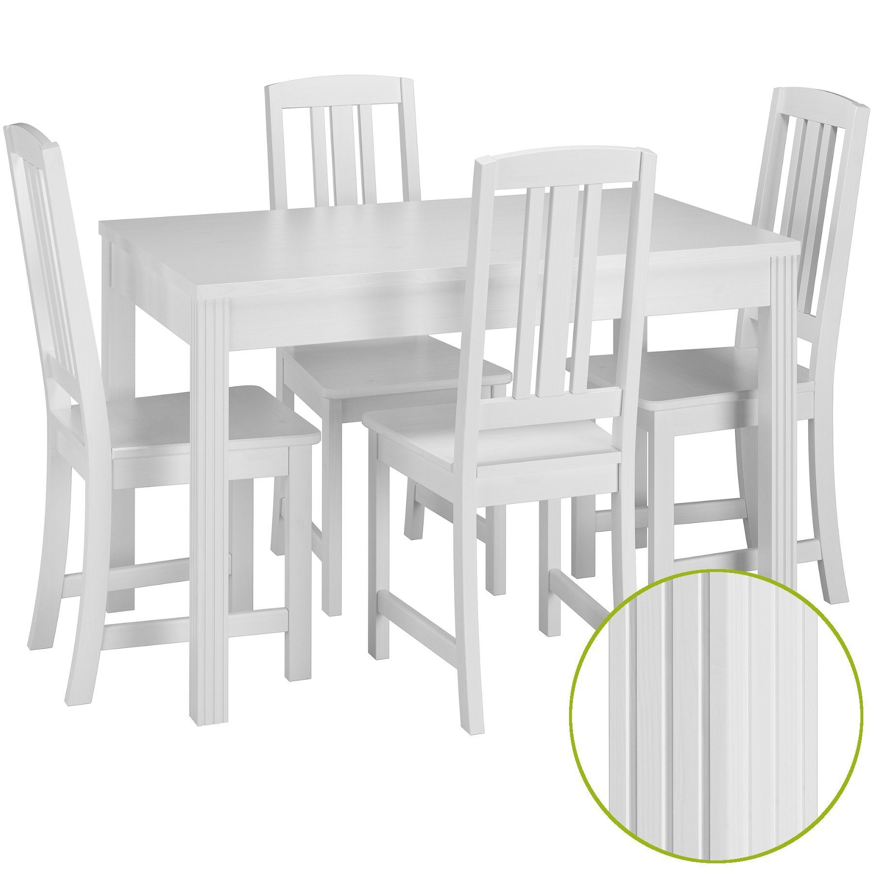 ERST-HOLZ Essgruppe Schöne und Massivholz Stühle 4 Kiefer waschweiß Tisch Essgruppe mit