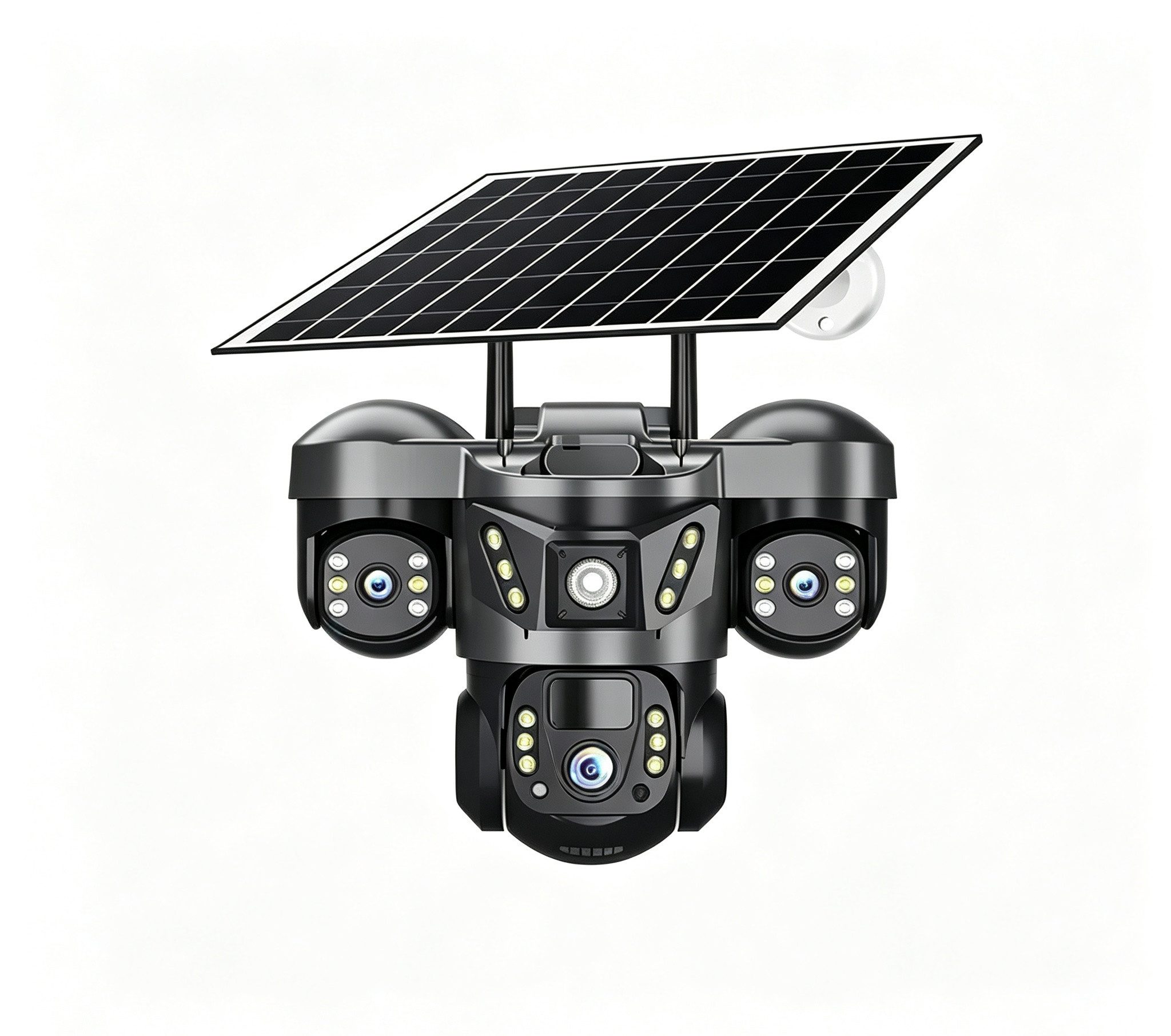 ANTCOOL Überwachungskamera Solar Überwachungskamera 3‑Objektiv WLAN PTZ 360° Nachtsicht Außen
