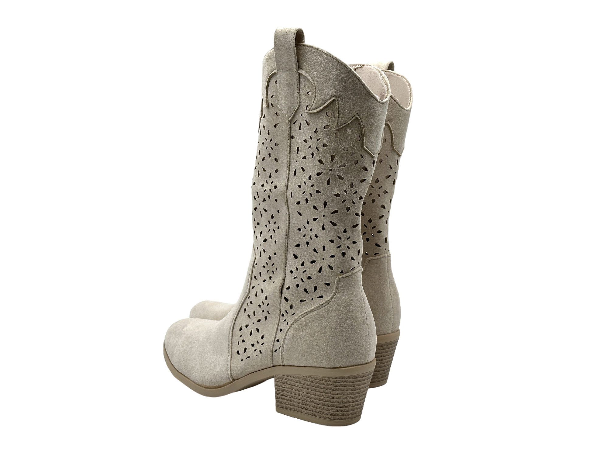Nowaland Damen Sommerstiefel im modischen Cowboy-Stil Stiefel Seitlicher Reißverschluss-luftiges Cut-Out-Design-femininer Silhouette