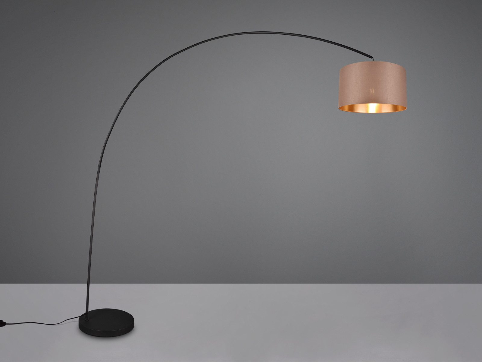 TRIO Leuchten LED Bogenlampe große Ausladung & Stoffschirm Höhe 210cm, dimmbar, LED wechselbar, Warmweiß, große XXL Bogen Stehlampe für Esstisch & Wohnzimmer inkl. Leuchtmittel