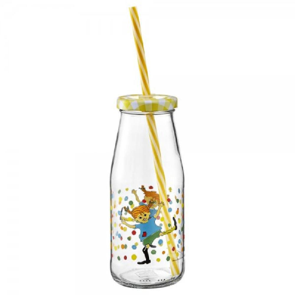 Muurla Kindergeschirr-Set Glas mit Strohalm Pippi Langstrumpf Hoppsansa