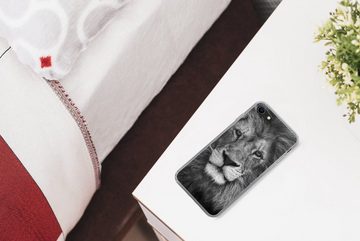 MuchoWow Handyhülle Tierprofil Persischer Löwe in schwarz und weiß, Handyhülle Apple iPhone 7, Smartphone-Bumper, Print, Handy Schutzhülle