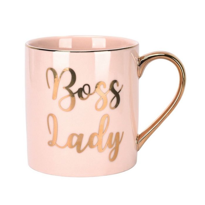 COFFEE LOVER Tasse Boss Lady Rosa mit Goldhenkel & Goldrand Keramik 380ml stylische Statement Tasse - Female Empowerment