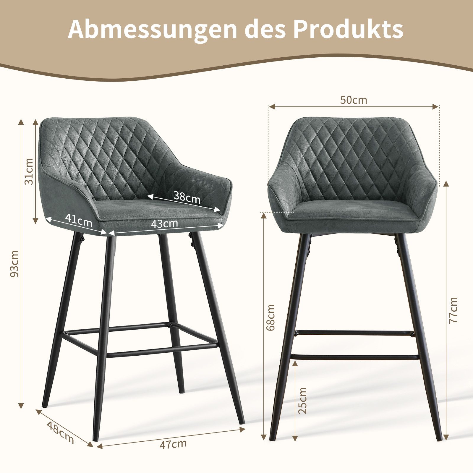 JYMTOM Barhocker Kunstleder Barhocker, 2er-Set, Barstühle mit gepolsterter günstig online kaufen