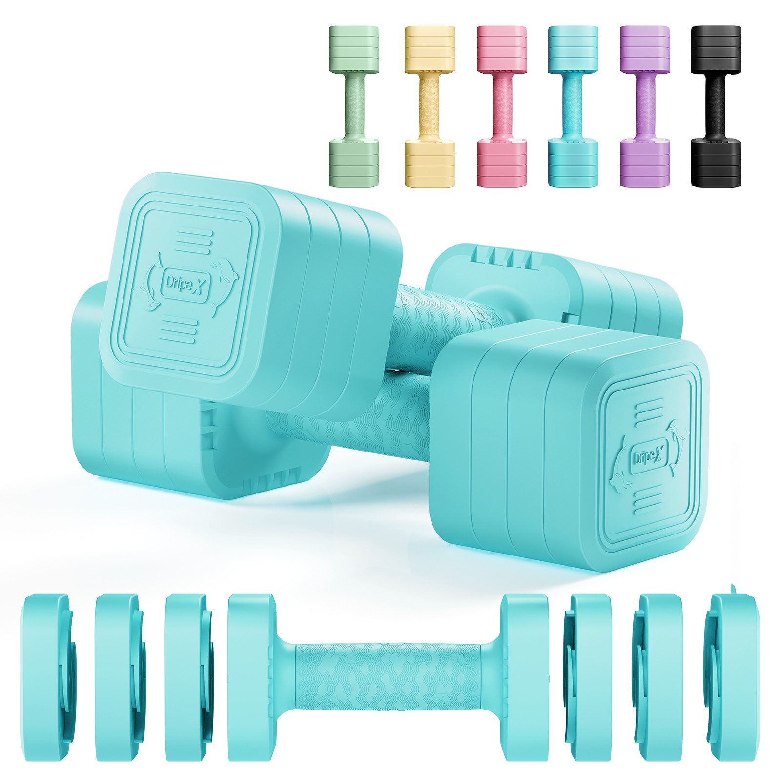 Dripex Hantel-Set verstellbare Hanteln Set 2er 2,5kg/5kg, justierbare 6 Hantelplatten
