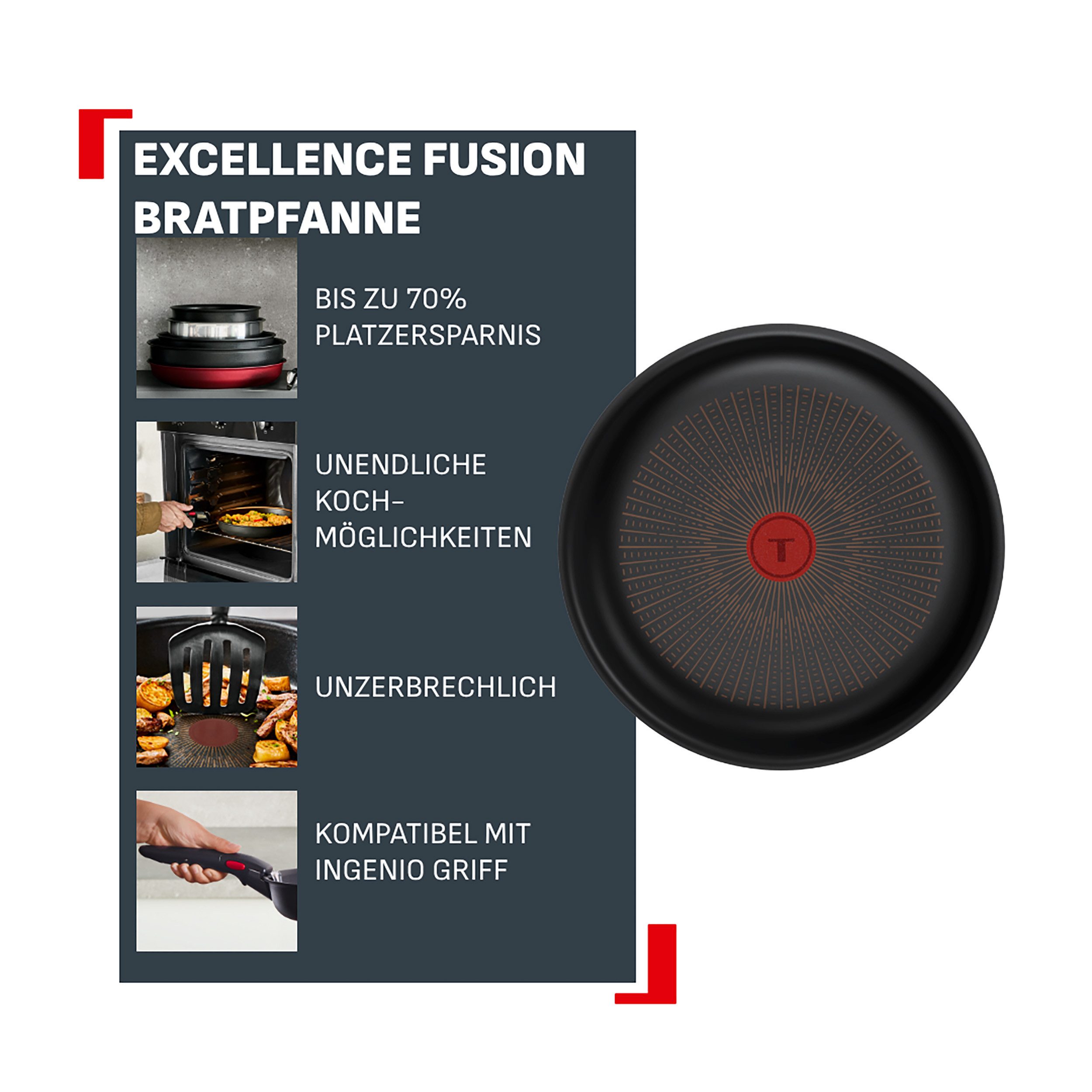 Tefal Bratpfanne Ingenio Excellence Fusion, Aluminium (1-tlg), abnehmbarer Ingenio-Griff, Thermo-Signal, stapelbar, Induktion