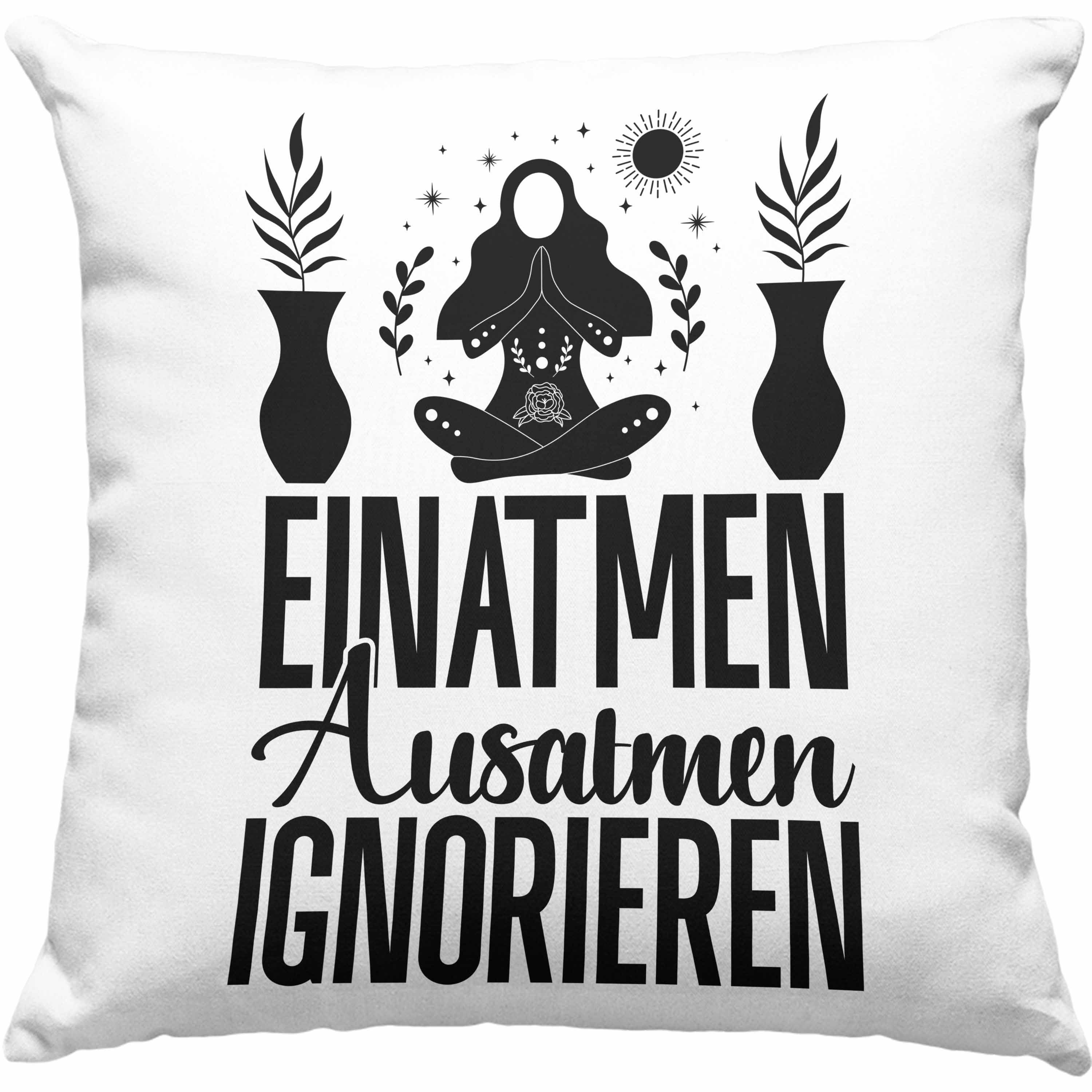 40x40 Geschenk mit Dekokissen Geschenkidee Sarkasmus Einatmen Trendation Füllung Humor Dekokissen Ignorieren Grün Kissen Ausatmen - Yoga Trendation