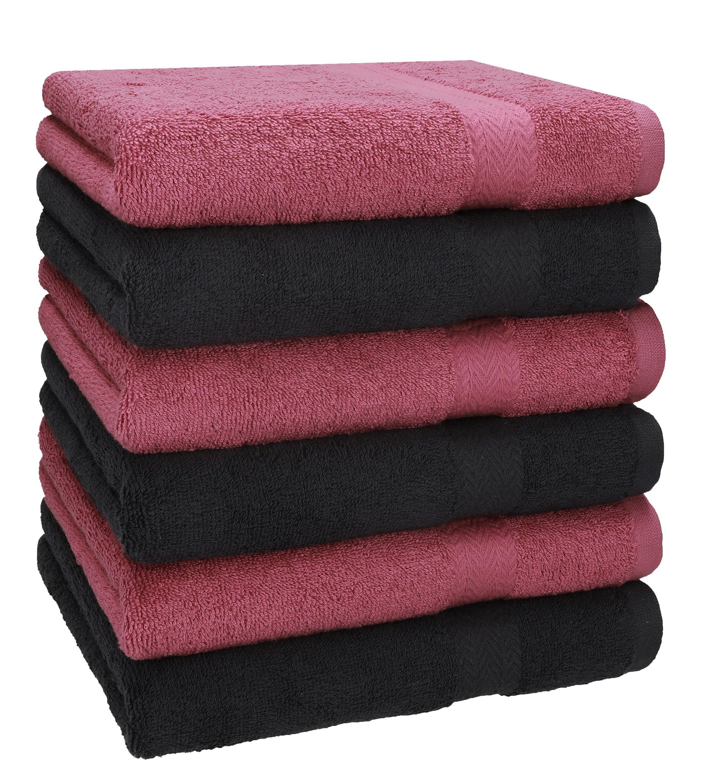 Betz 6 Stück Handtücher PALERMO 100% Baumwolle Handtuch-Set anthrazit und rose 