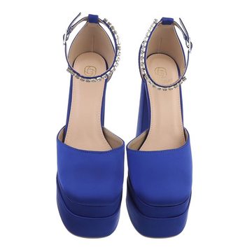 Ital-Design Damen Abendschuhe Party & Clubwear Plateaupumps Blockabsatz High Heel Pumps in Blau