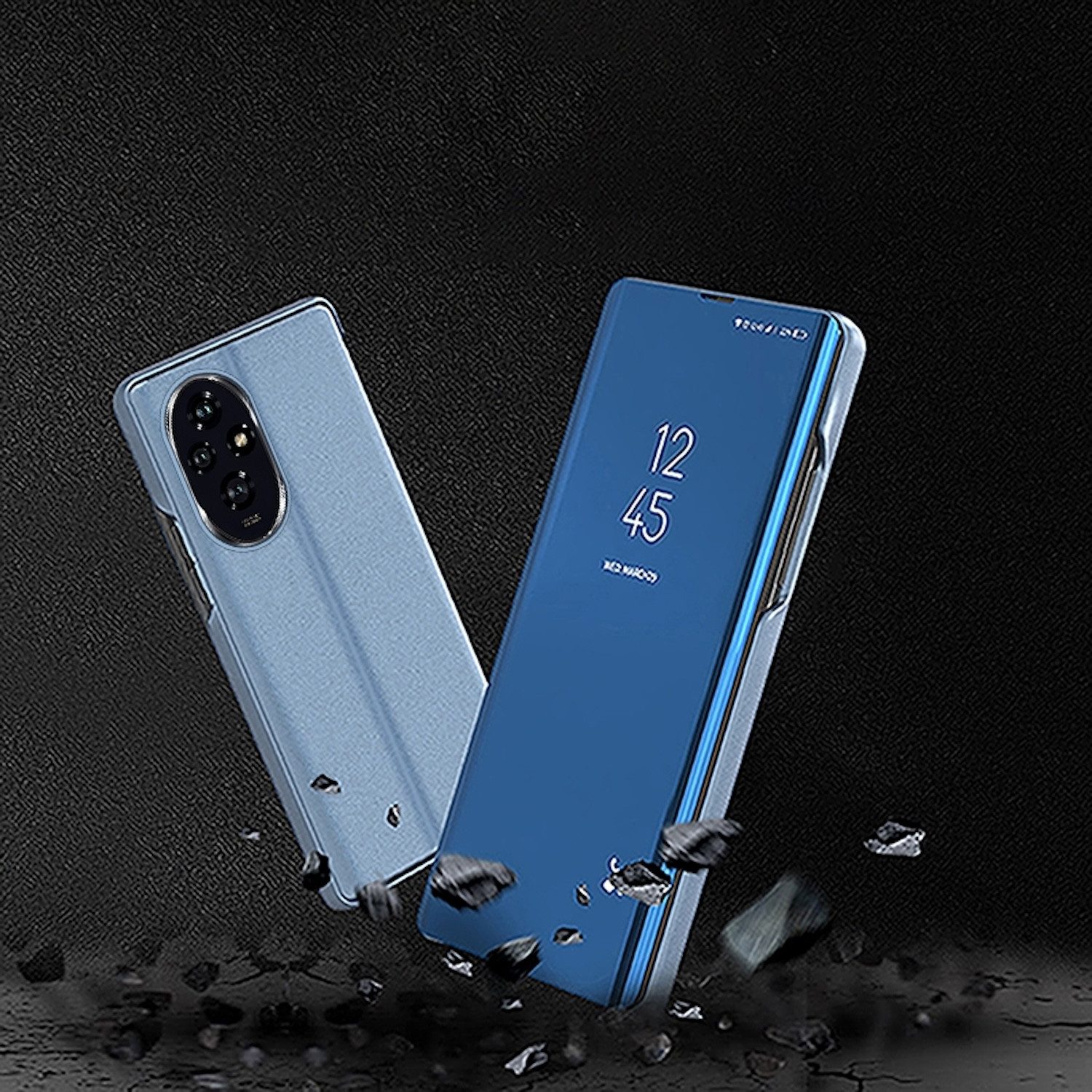 Wigento Handyhülle Für Honor 200 Pro View Spiegel Smart Wake UP Funktion Hülle Schwarz