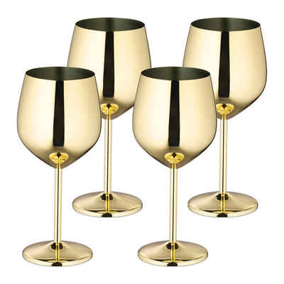 relaxdays Weinglas Weingläser Edelstahl 4er Set, Edelstahl, Gold