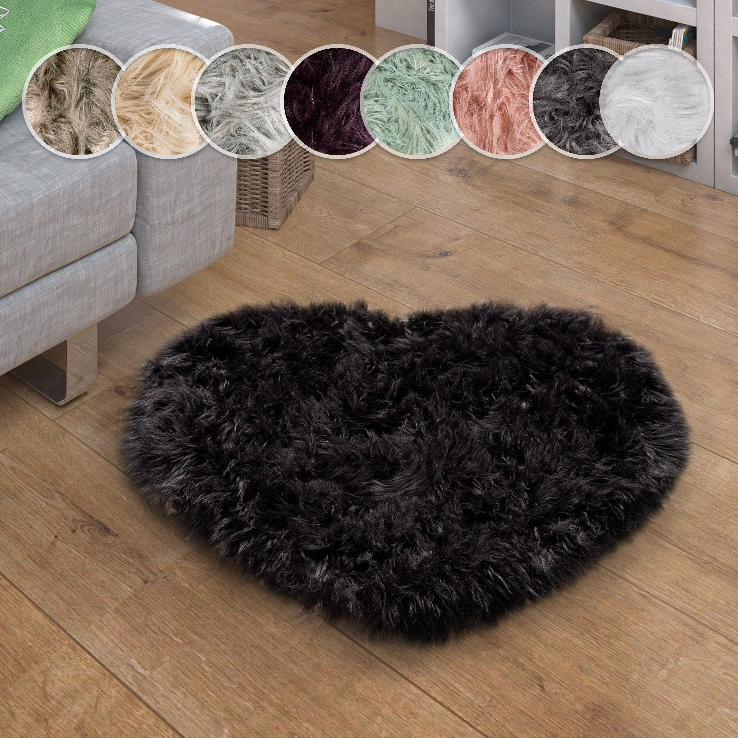 Paco Home Fellteppich Playa 960, herzförmig, Höhe: 64 mm, Kunstfell, Flokati-Optik, Hochflor, weich und flauschig, Uni-Farben