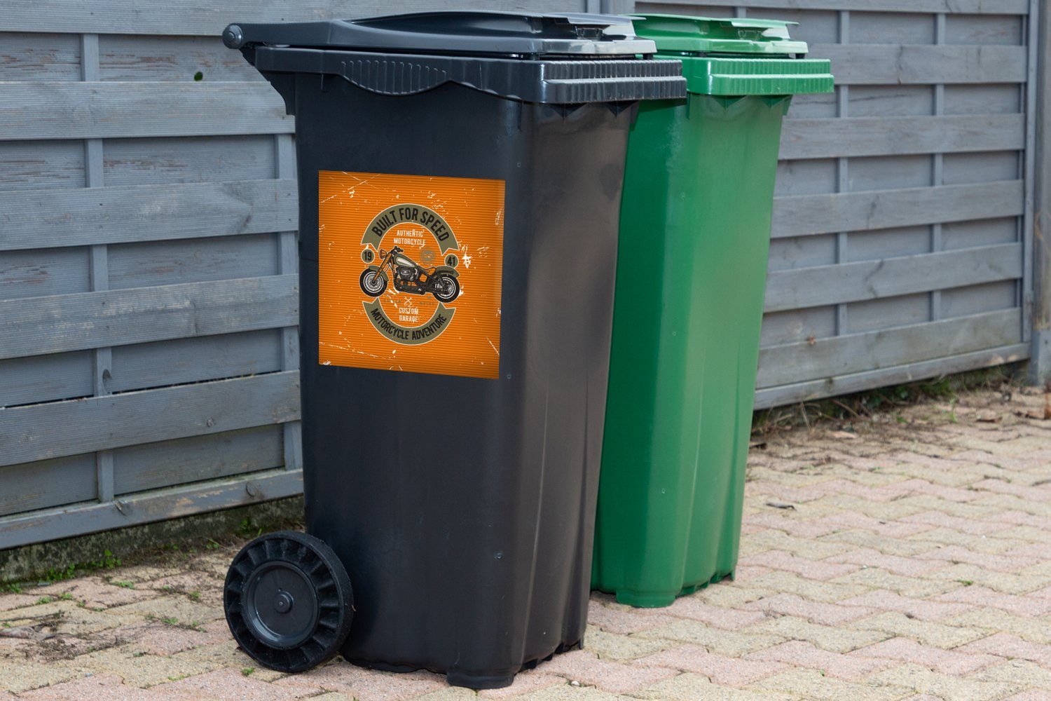 Container, Mülleimer-aufkleber, MuchoWow Sticker, - Abfalbehälter Mülltonne, Vintage - St), Wandsticker (1 Orange Motor