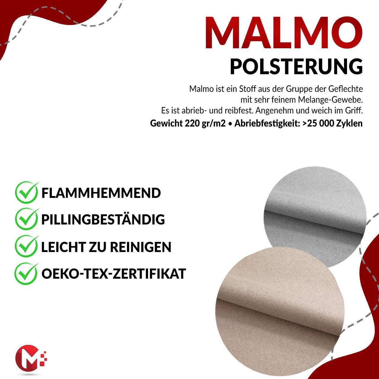 MKS MÖBEL Ecksofa TARGEN U, gesteppter Malmo Hellgrau im Rosa Sitzfläche modernen für Stil Wohnzimmer, | das Malmo