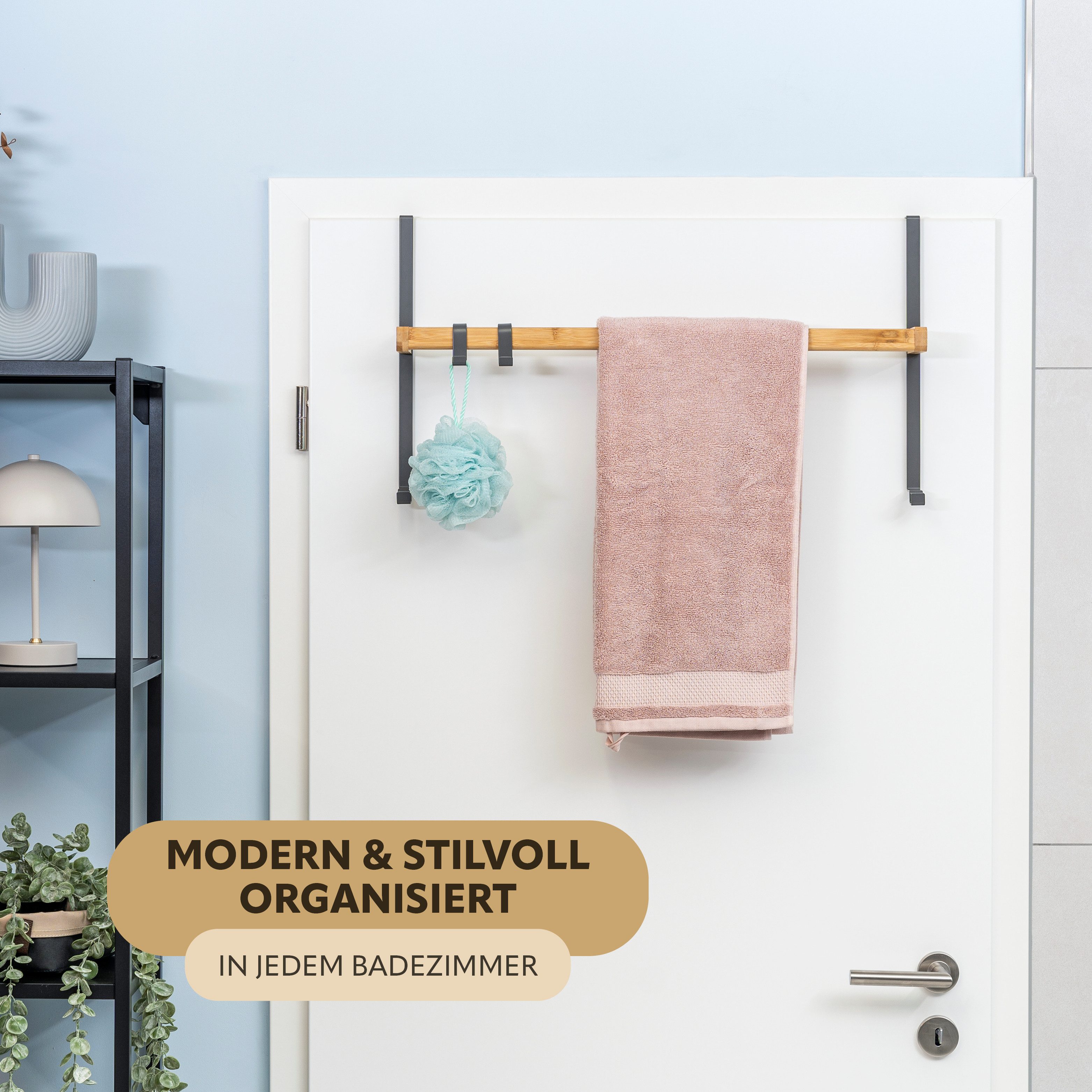 eluno Türregal aus Metall und Bambus, 1 Handtuchstange, 2 Haken günstig online kaufen