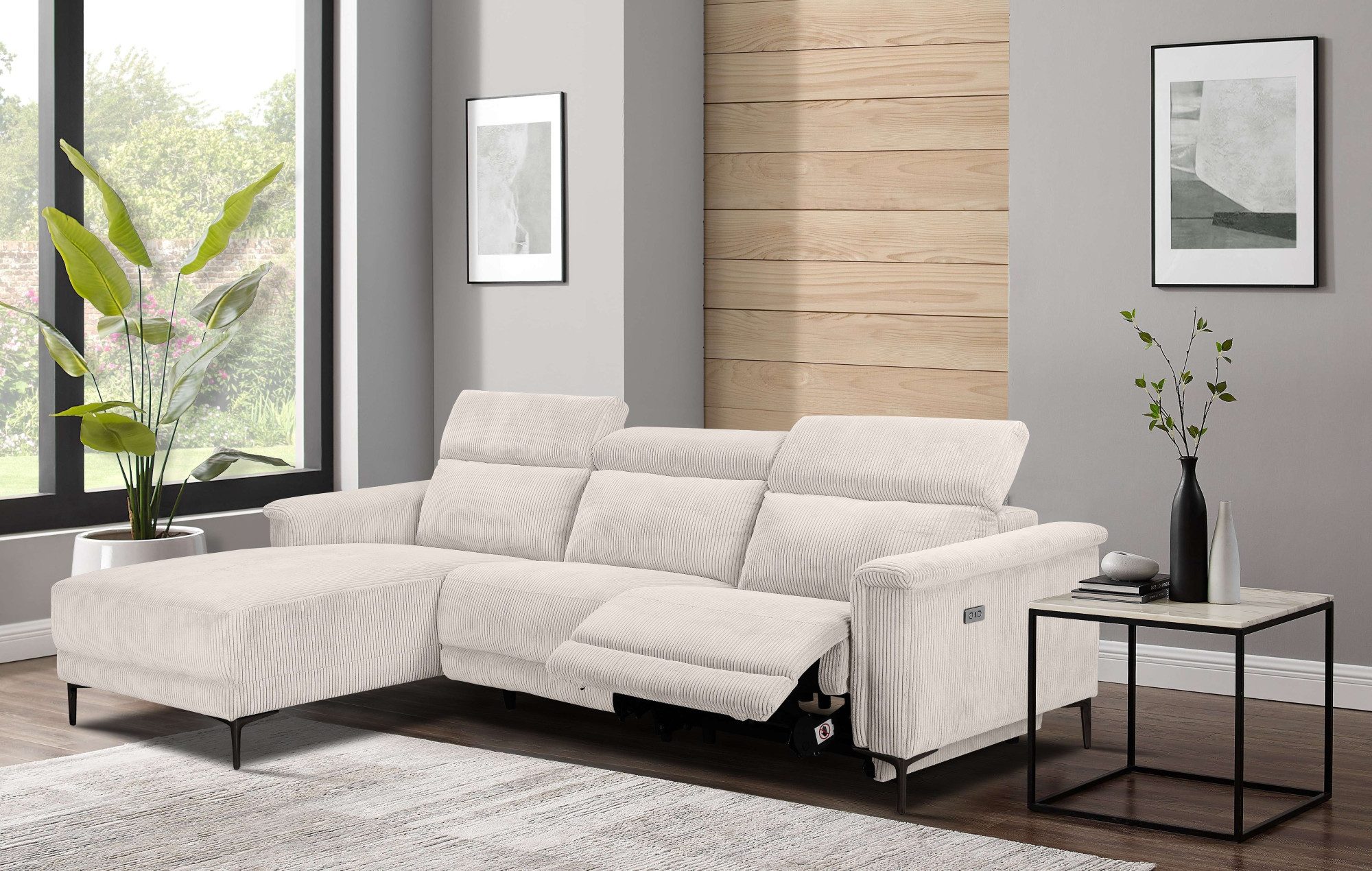 OTTO home Ecksofa LUND Cord, L-Form, 261 cm, man. o. elektr. Relaxfunktion (mit USB-A), USB-C bei elektrischer Variante und Kopfteilverstellung