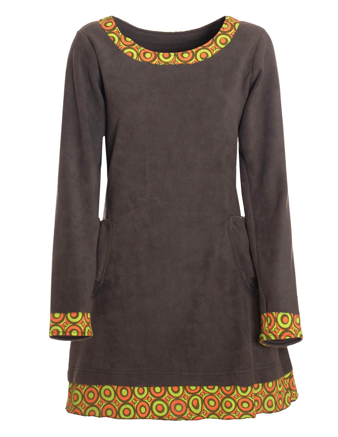 Vishes Minikleid Warmes Fleecekleid mit Printdetails und Taschen Alternative Mode, Ethno, Hippie, Goa Style