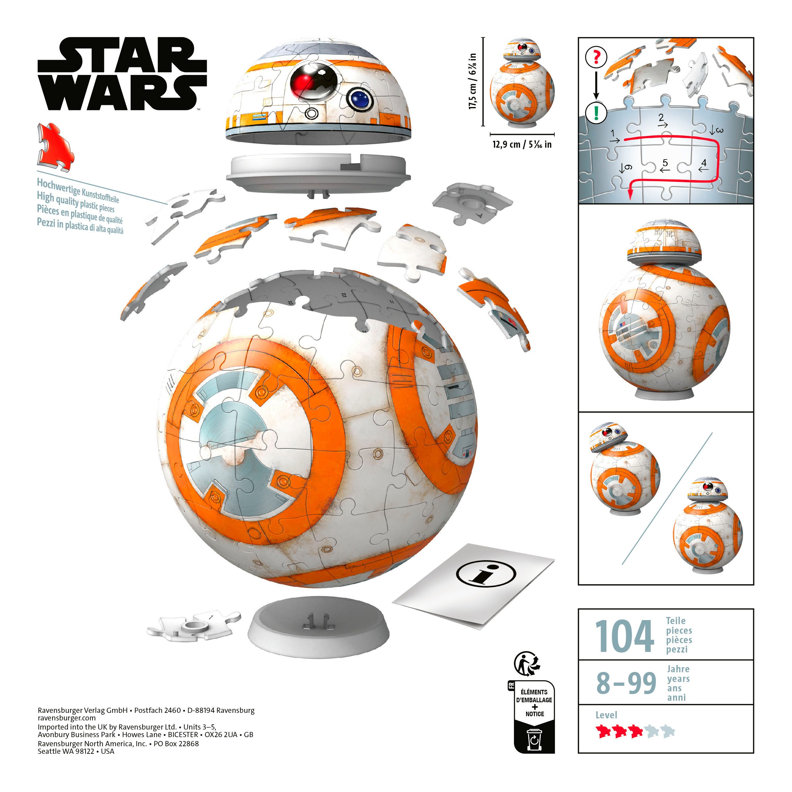 Ravensburger 3D-Puzzle Star Wars BB-8, 99 Puzzleteile, Made in Europe