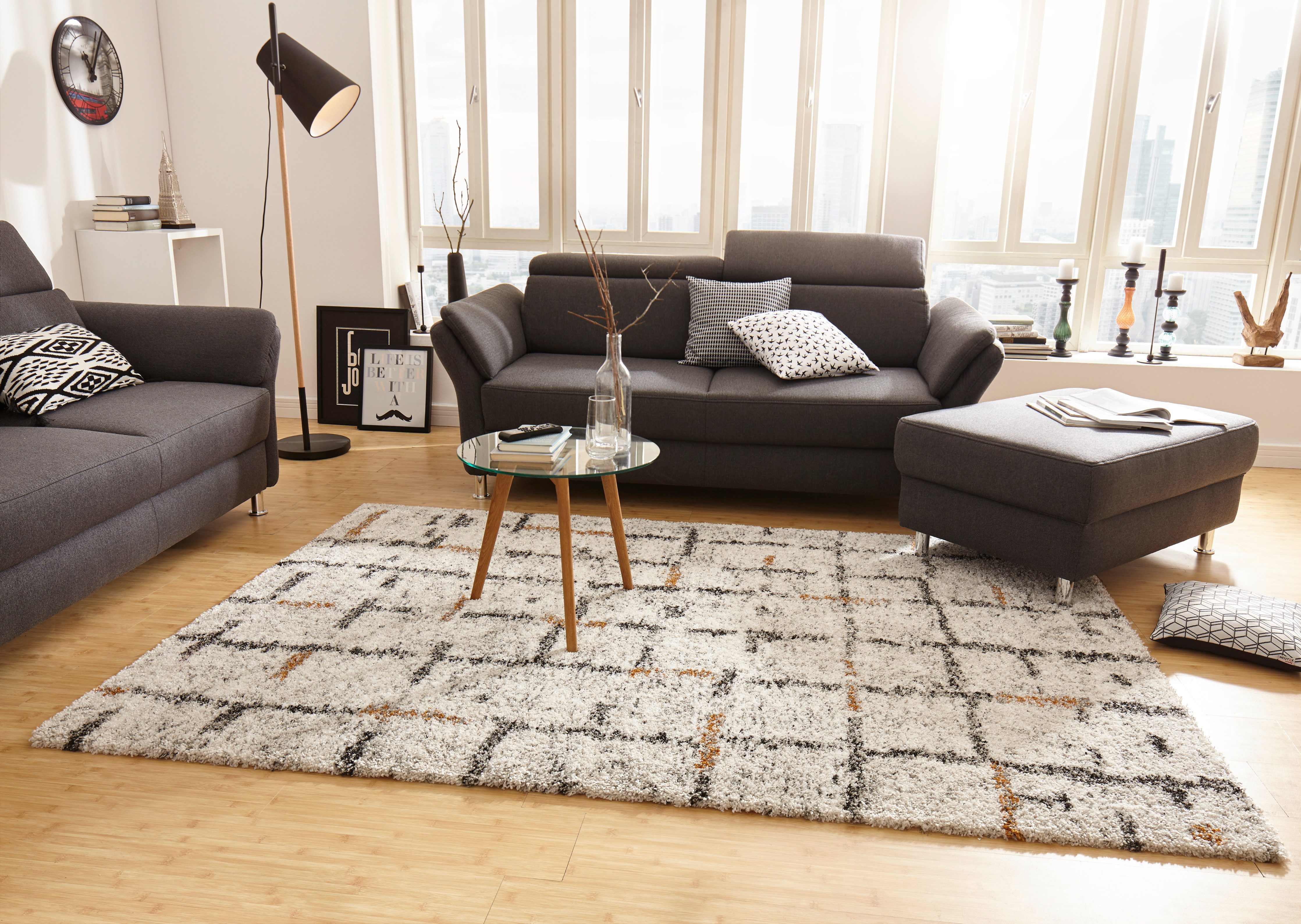 HANSE Home Hochflor-Teppich Grid, rechteckig, Höhe: 30 mm, Shaggy, Boho, Flokati, Weich, Modern, Wohnzimmer, Schlafzimmer, Flur