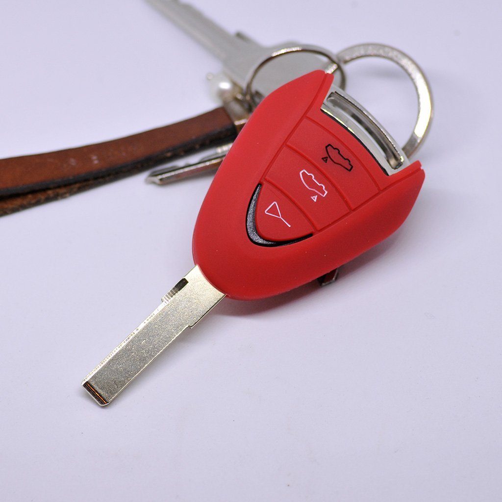 mt-key Schlüsseltasche Autoschlüssel Softcase Silikon Schutzhülle Rot, für Porsche 911 997 987 Boxster Cayman Funkschlüssel 3 Tasten