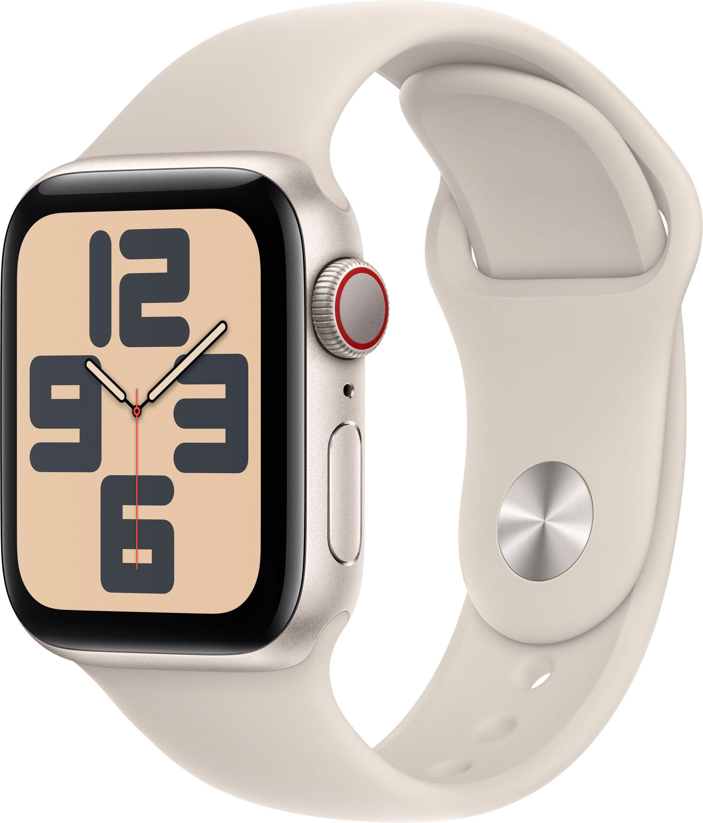 Apple Watch SE GPS 40 mm Aluminium + Cellular M/L Smartwatch (4 cm/1,57 Zoll, Watch OS 10), Sport Band polarstern | polarstern