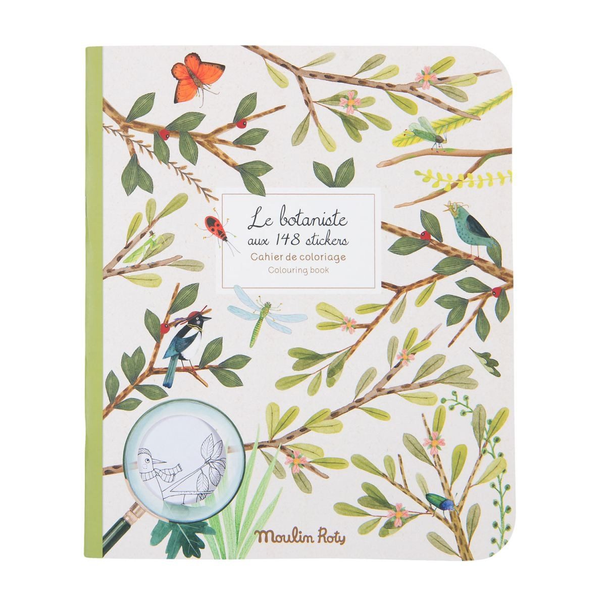 Moulin Roty Malvorlage Mal- und Stickerbuch Der Botanist & 148 Sticker für kreative Kinder (Set), Mal- und Stickerbuch