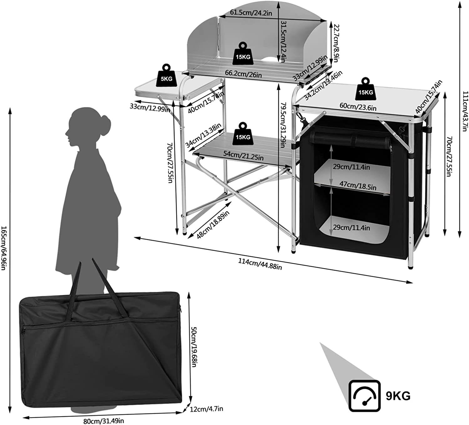 Woltu Campingtisch, faltbar tragbar inkl.Tragetasche mit Aluminiumgestell