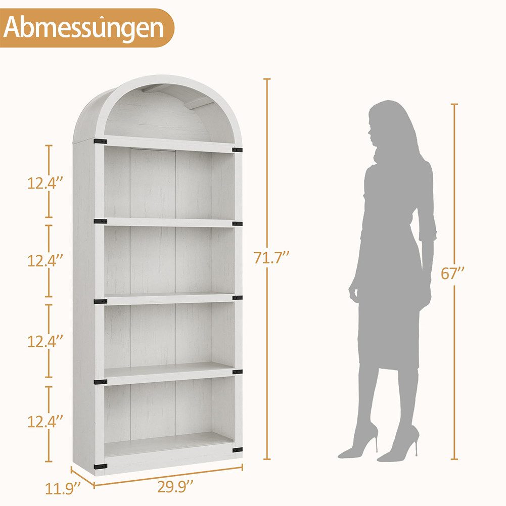 GarveeMore Bücherregal 5Regalböden Gewölbtes Bücherregal 180CM Holz Anzeige günstig online kaufen