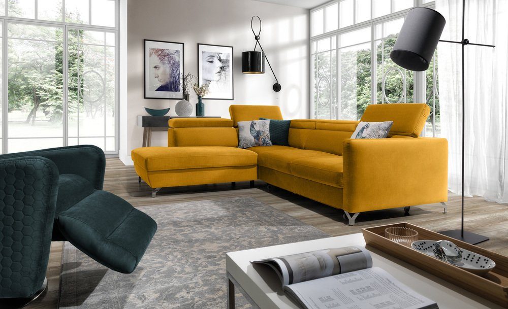 Stylefy Ecksofa Martinsburg, L-Form, Eckcouch, mane links oder rechts bestellbar, mit Bettfunktion und Bettkasten, frei im Raum stellbar, Modern Design, inklusive Kopfteilverstellung, mit Relaxfunktion