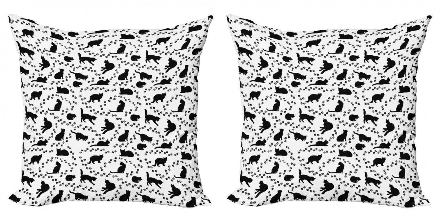 Doppelseitiger Digitaldruck, (2 Modern Abdrücke Accent Katze Kätzchen Stück), Paws Kissenbezüge Abakuhaus