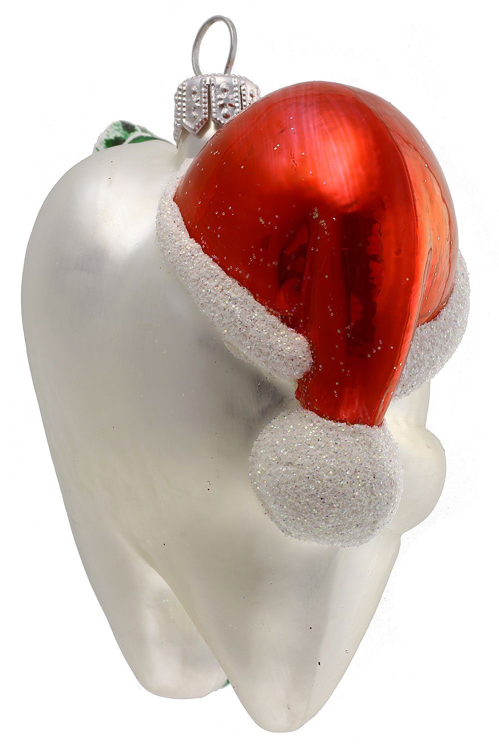 Hamburger Weihnachtskontor Christbaumschmuck Zahn - handdekoriert mundgeblasen mit Weihnachtsmütze
