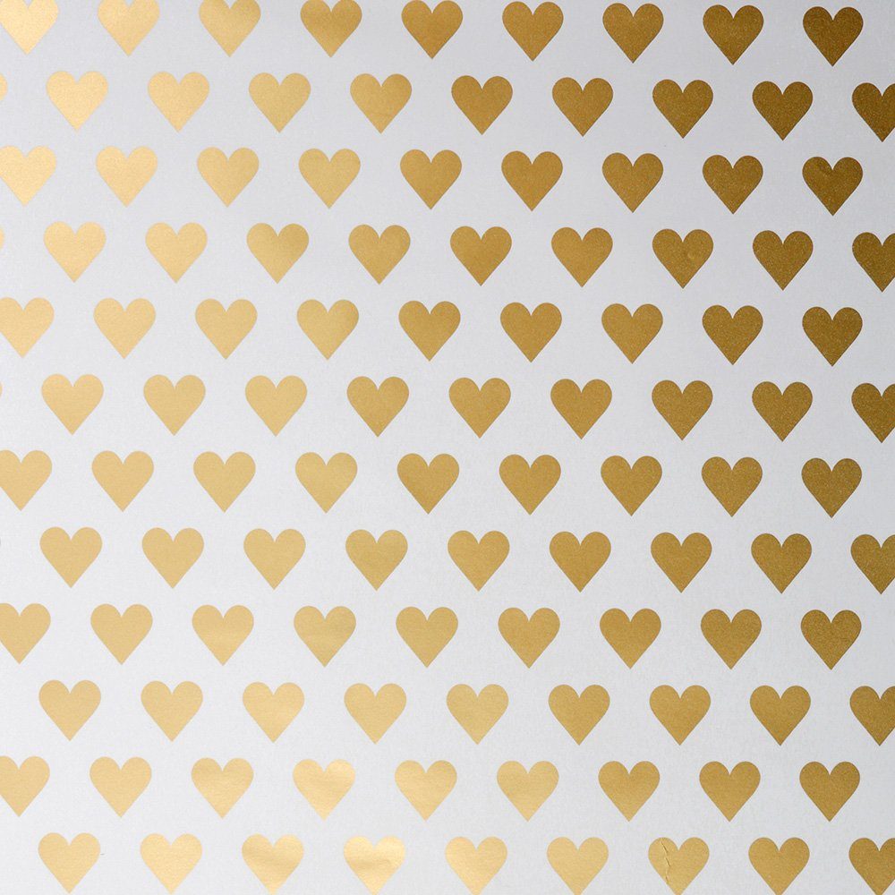 Star Geschenkpapier, Geschenkpapier Herzen 70cm x 2m Rolle weiß / gold