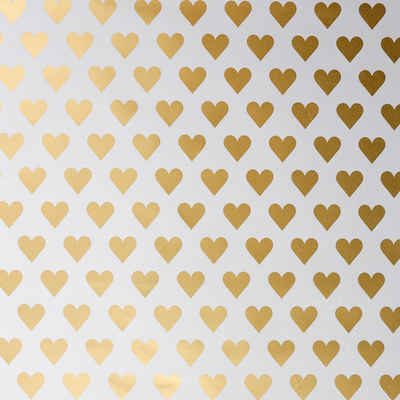 Star Geschenkpapier, Geschenkpapier Herzen 70cm x 2m Rolle weiß / gold