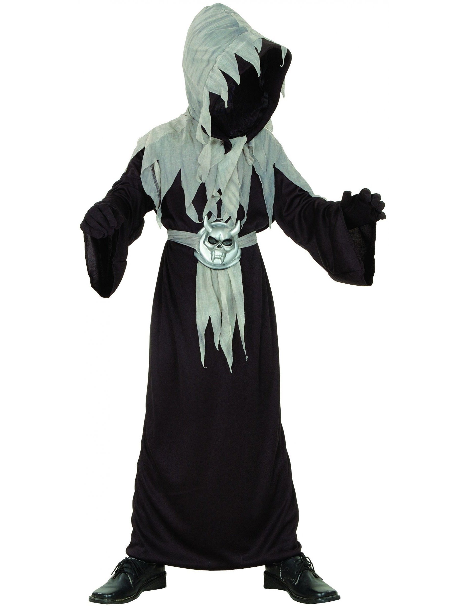 Kostüm Schauriger Dämon-Mönch Halloween-Kinderkostüm schwarz-grau