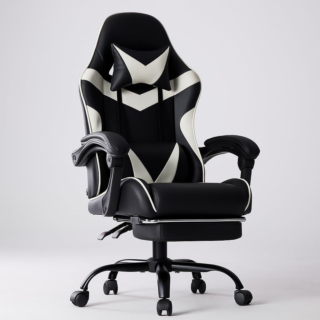 SURFOU Gaming-Stuhl Chefsessel Bürostuhl Ergonomisch Gamingstuhl PC Sessel Drehsessel, mit Fußstütze Kopfstütze Lordosenstütz Höhenverstellbar Drehsessel