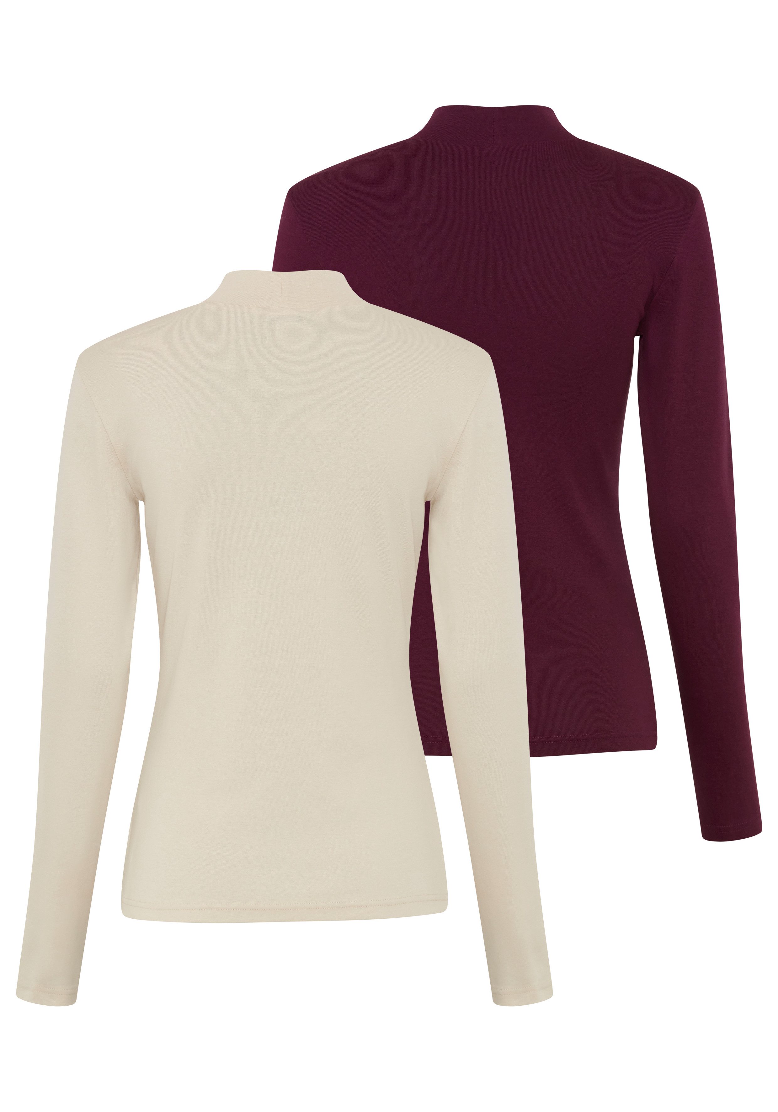 Bruno Banani Rollkragenshirt (Packung, 2er-Pack) mit Stehkragen, hüftbedeckende Länge, aus Rippware, im Basic-Stil