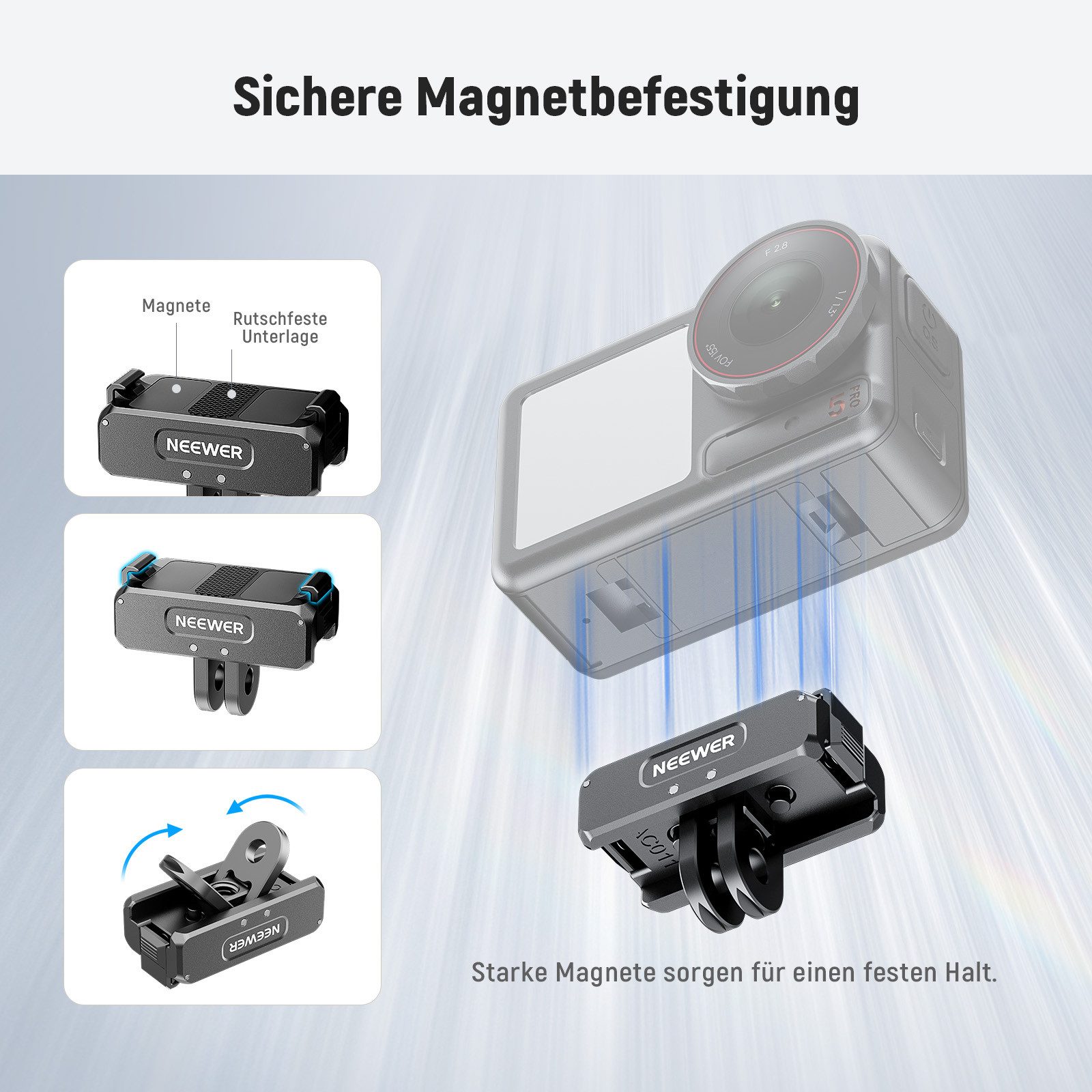 Neewer Action Cam-Halterung Action Kamera Cage Käfig Set, kompatibel mit DJI Osmo Action 5 Pro 4 3, (Packung, mit Cold Shoe Mount und magnetischem Mount Adapter – Bild 3 von 5