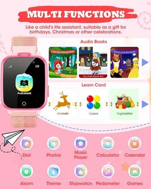 PIULAXIU Smartwatch (1,37 Zoll, Android, iOS), Kinder mit 26 Spiele,13 Gewohnheit Wecker,SOS-Taste Anruf,Musik Player