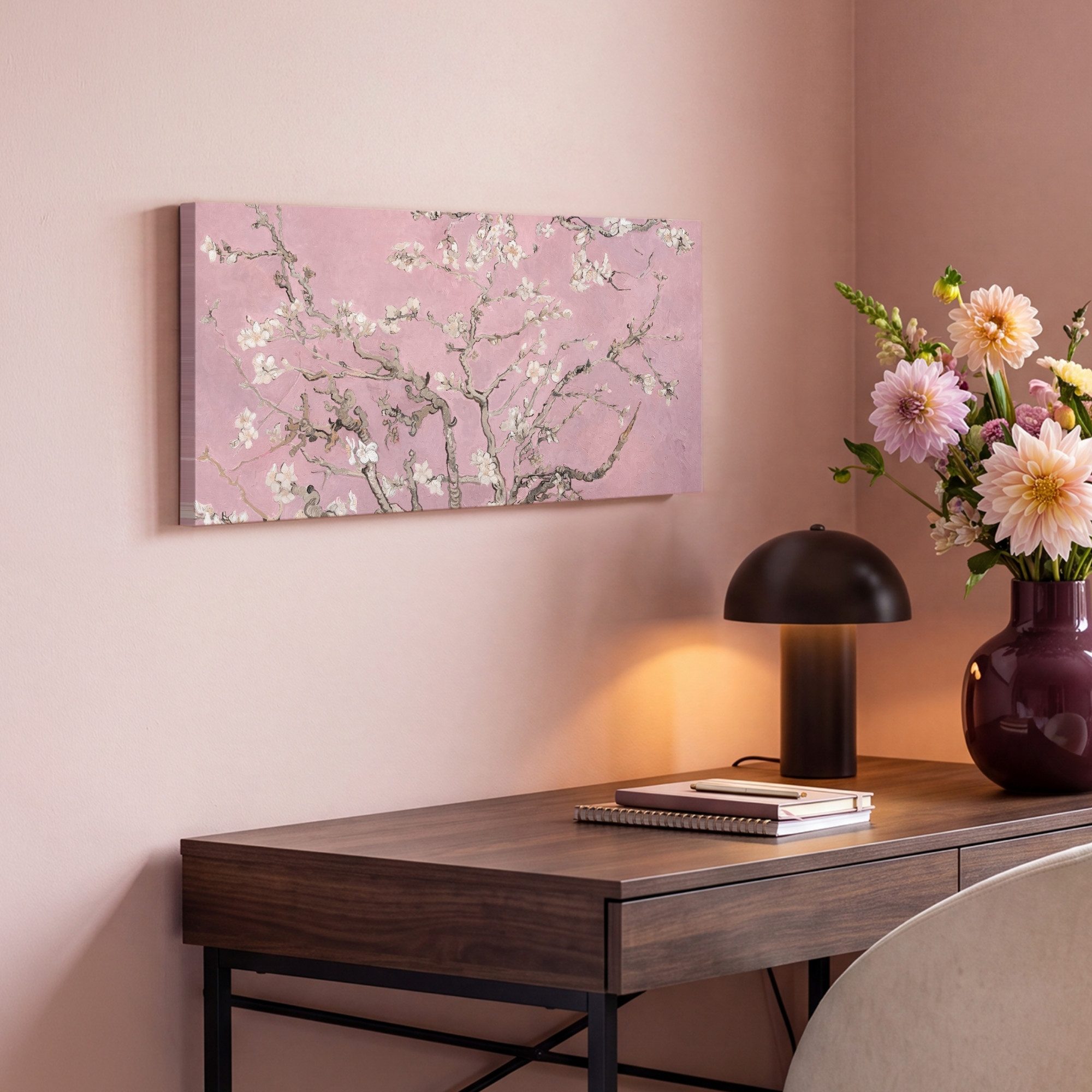 OneMillionCanvasses® Leinwandbild Panorama Mandelblüte - Kunst - Van Gogh - Rosa, Fotodruck (1 St), Wandbild, Deko Schlafzimmer Wohnzimmer Flur 40x20 cm – Bild 4 von 5