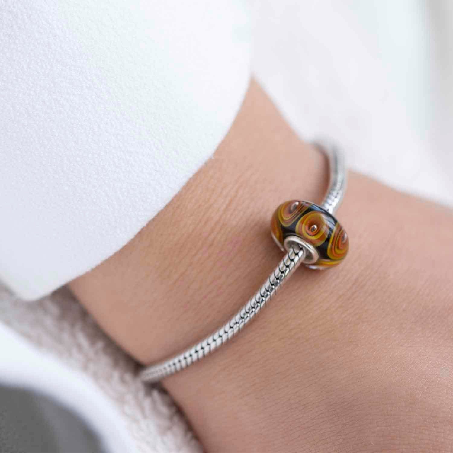 Materia Bead Glasperle Element Kreise Schwarz Orange Gelb 1661, Kern aus 925 Sterling Silber