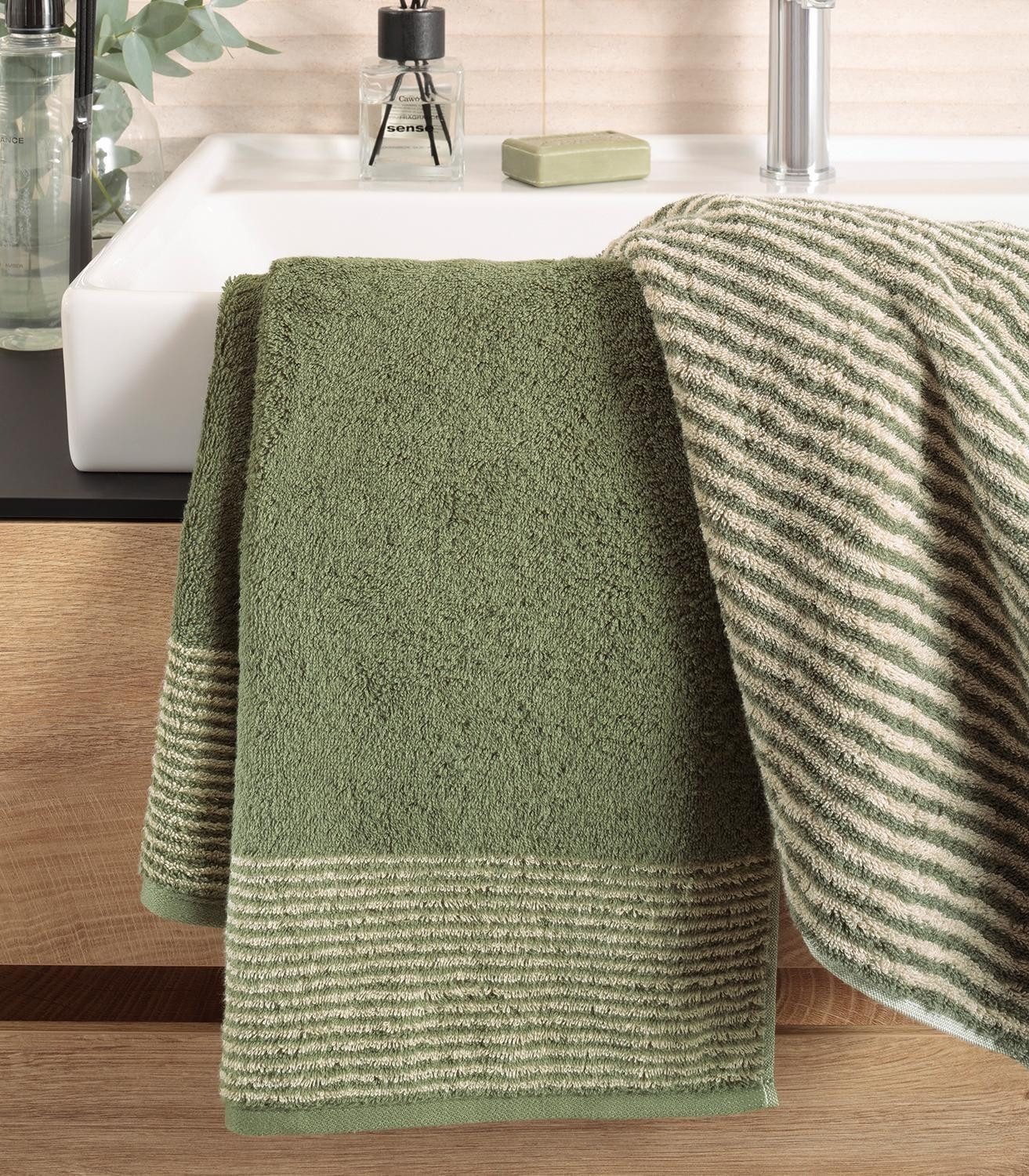 Cawö Duschtuch TWO TONE, 80 x 150 cm, Grün, Creme, Baumwolle (1-St), Made i günstig online kaufen