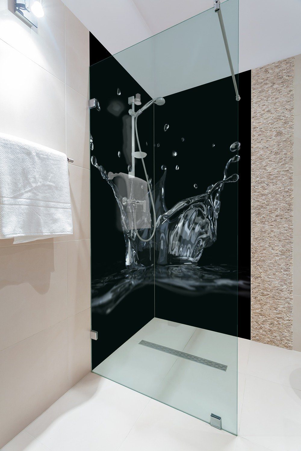 Thumbnail - Wallario Duschrückwand Aufspritzendes Wasser, (2-tlg)